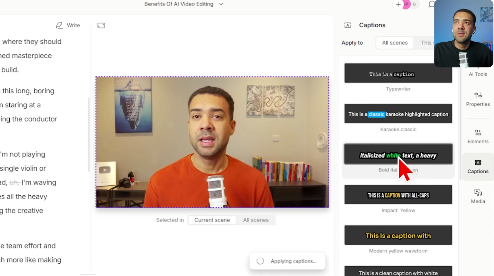 Caption caption style picker