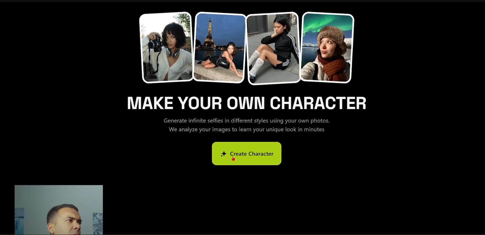 Higgsfield Create Character photo upload screen