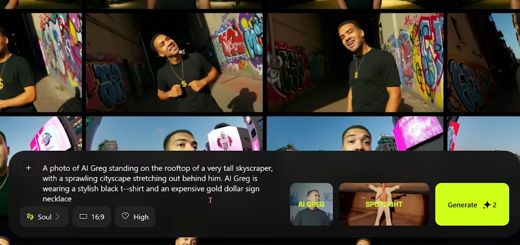 Higgsfield image generation prompt box for a location scene