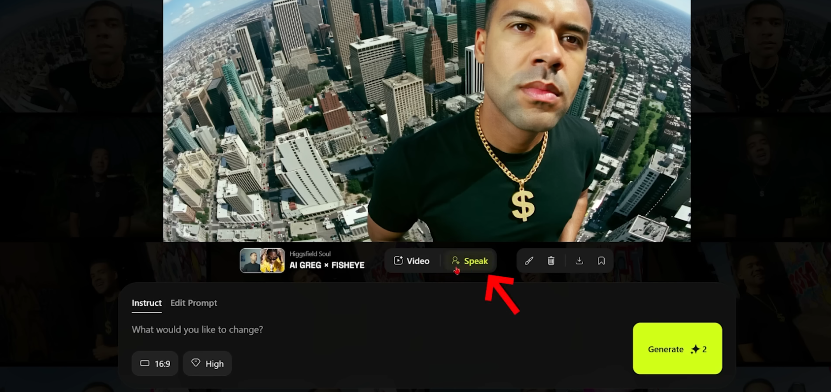 Higgsfield Speak screen with audio upload and motion preset selection