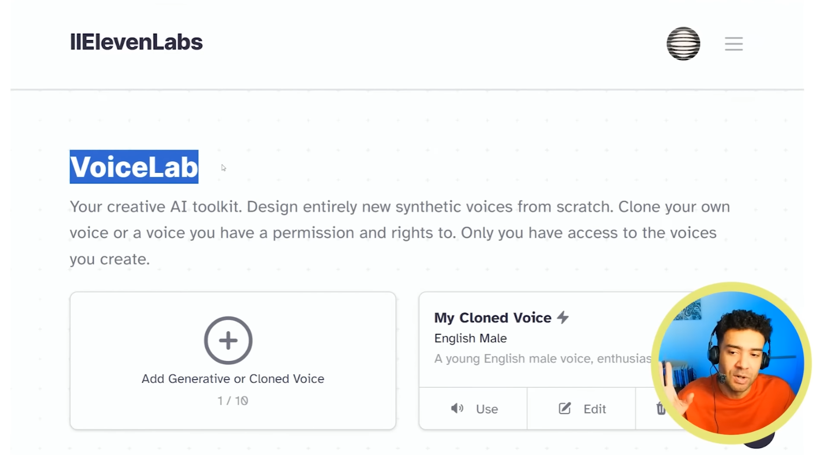 ElevenLabs voices area with add-voice button