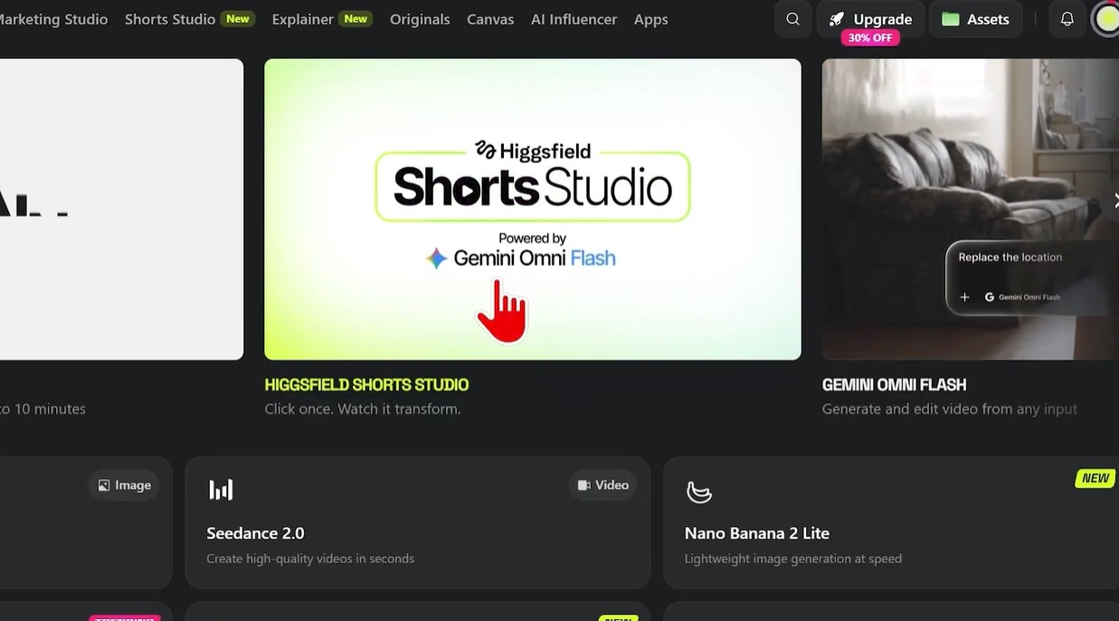Higgsfield Shorts Studio homepage link