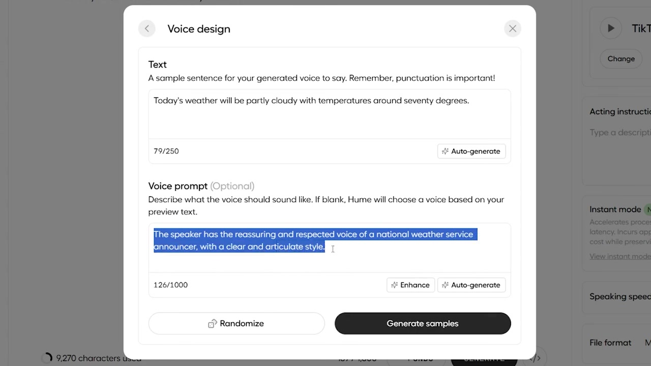Creating a custom voice and auto-generating descriptions