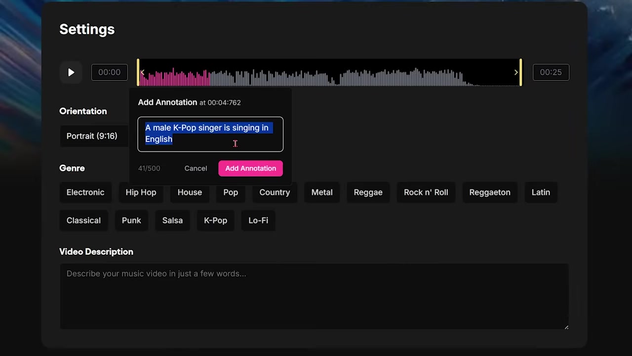 Annotating the Audio Waveform inside AIVideo