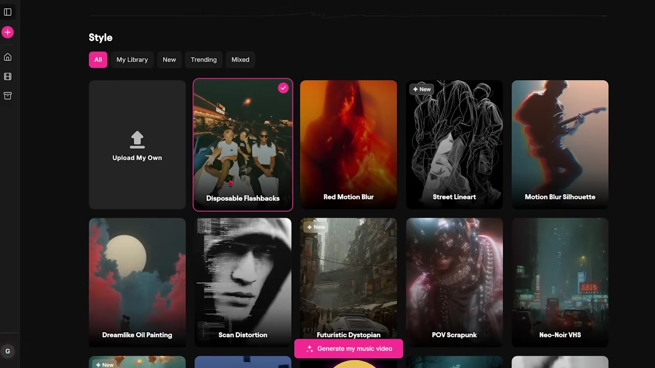 Selecting Style Presets in the Music Video Generator