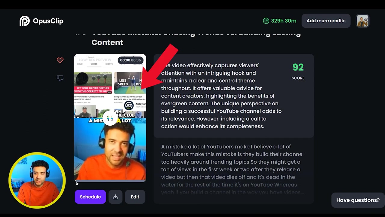 Opus Clip split screen presentation layout