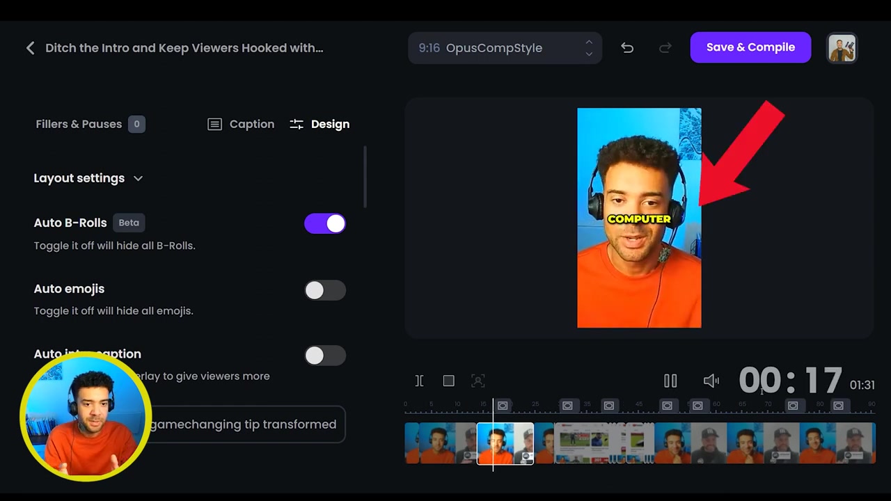 Opus Clip AI auto-generated B-roll overlay