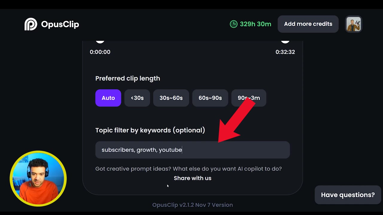 Importing long video link into the Opus Clip dashboard