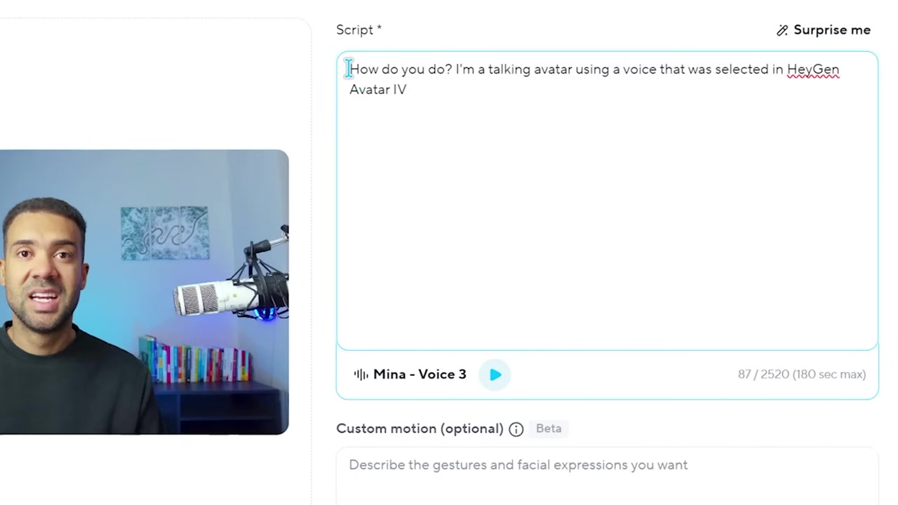 Script box and voice selection presets