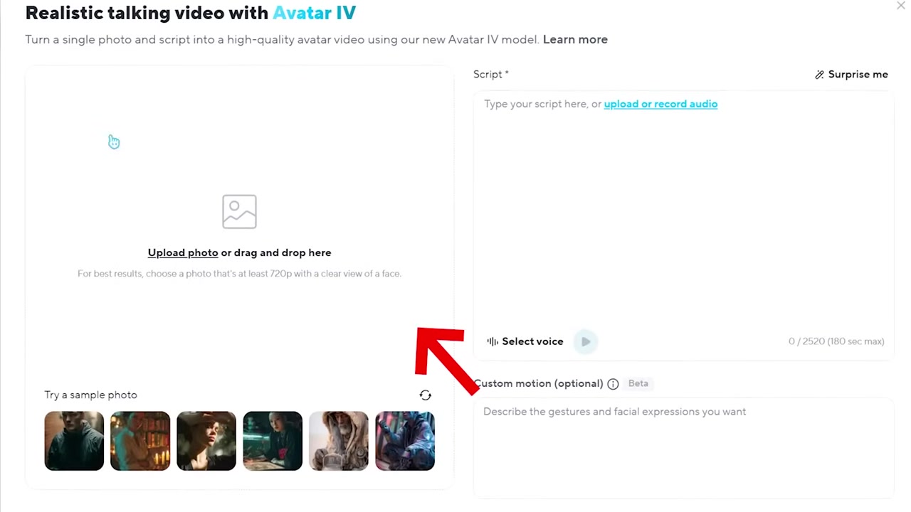 HeyGen image-to-video upload screen