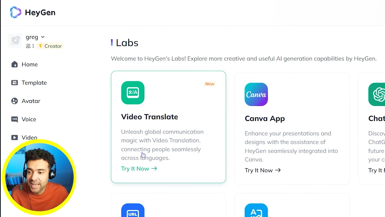 HeyGen Labs Video Translate Menu