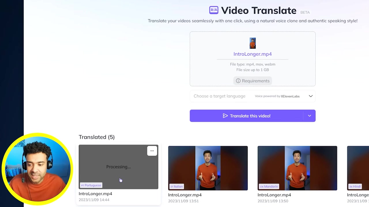 HeyGen video translation queue showing processing status
