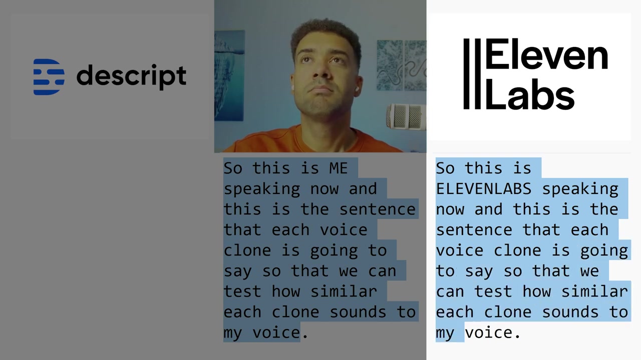 Baseline voice cloning setup in ElevenLabs and Descript dashboard