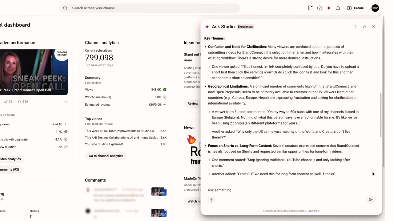 Analyzing audience insights using Ask Studio in YouTube Studio