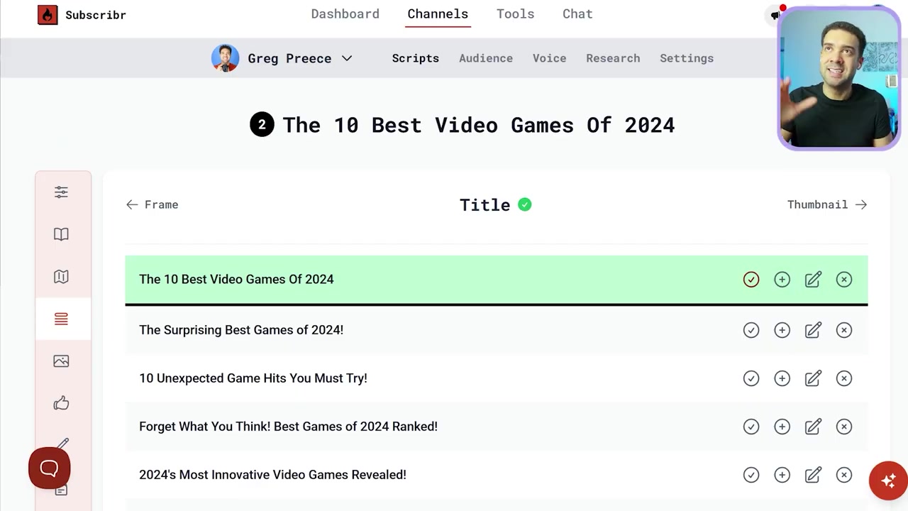 Title and Thumbnail Generation Interface