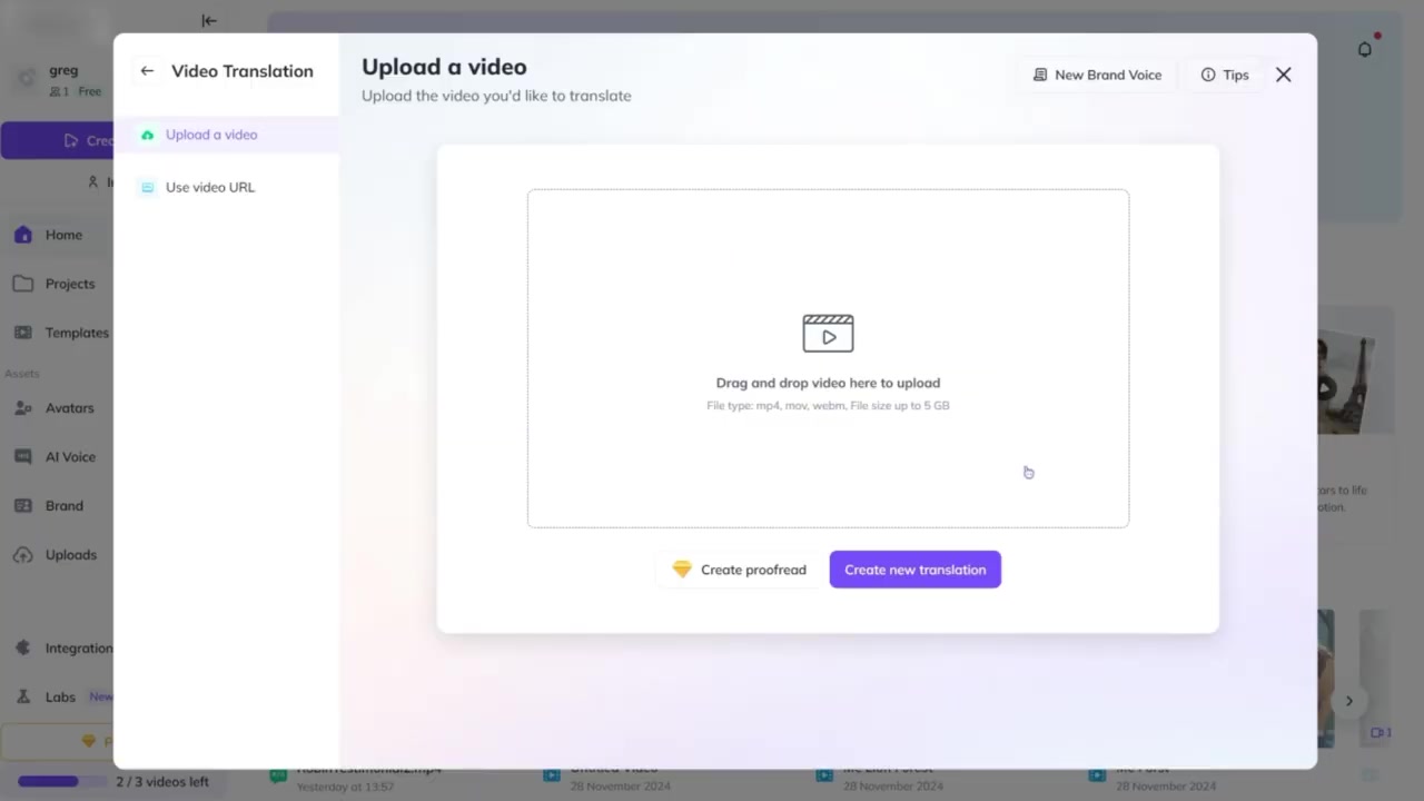 HeyGen video upload prompt