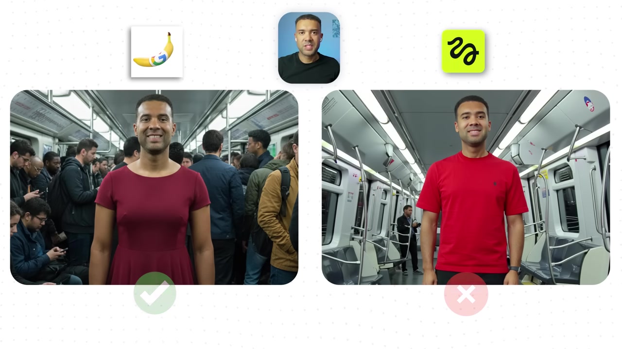 Side-by-side comparison of the red dress gender-breaking clothing swap test