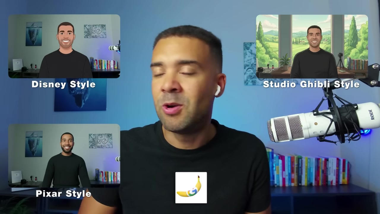 Style conversion comparison showing Disney, Pixar, Ghibli, and retro pixel styles