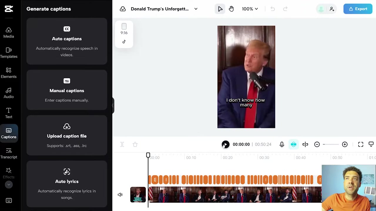 CapCut Edit More screen showing the multi-track timeline, aspect ratio options, and video player