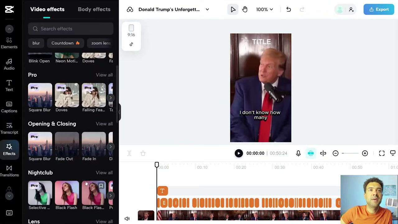 CapCut stickers, effects, transitions, and audio filters panel