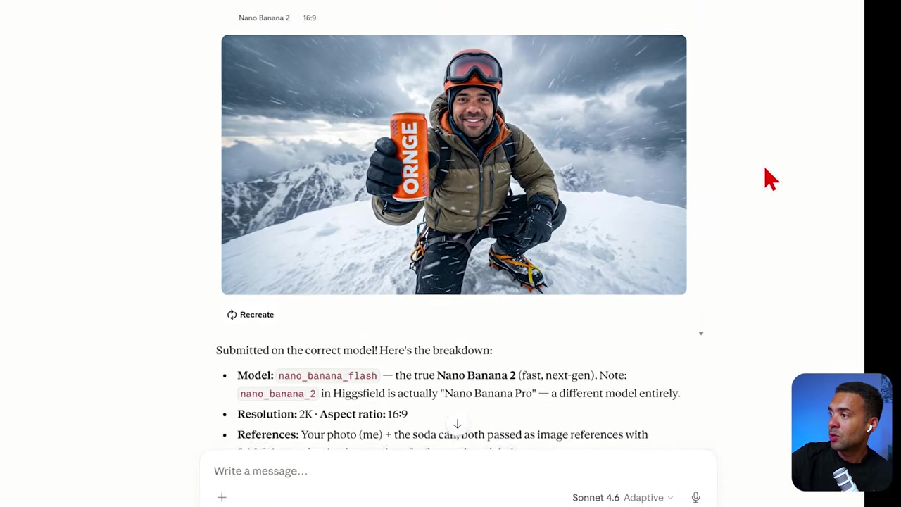 Image of me holding an orange drinks product generated inside Claude
