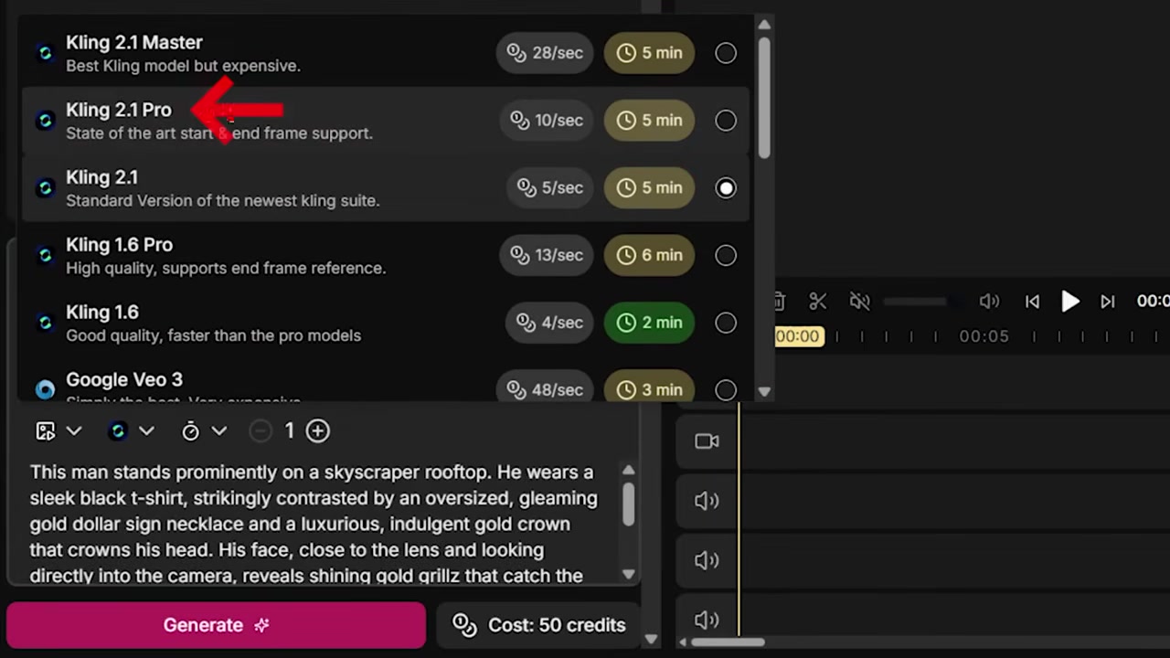 AIVideo.com Image-to-Video Interface with Kling 2.1 Pro