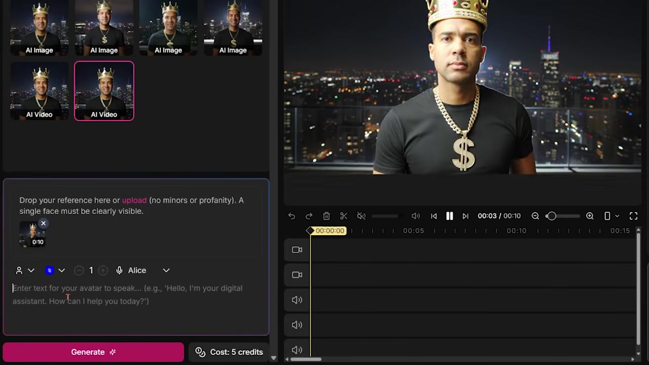 AIVideo.com Lip Sync and Voice Selection Panel