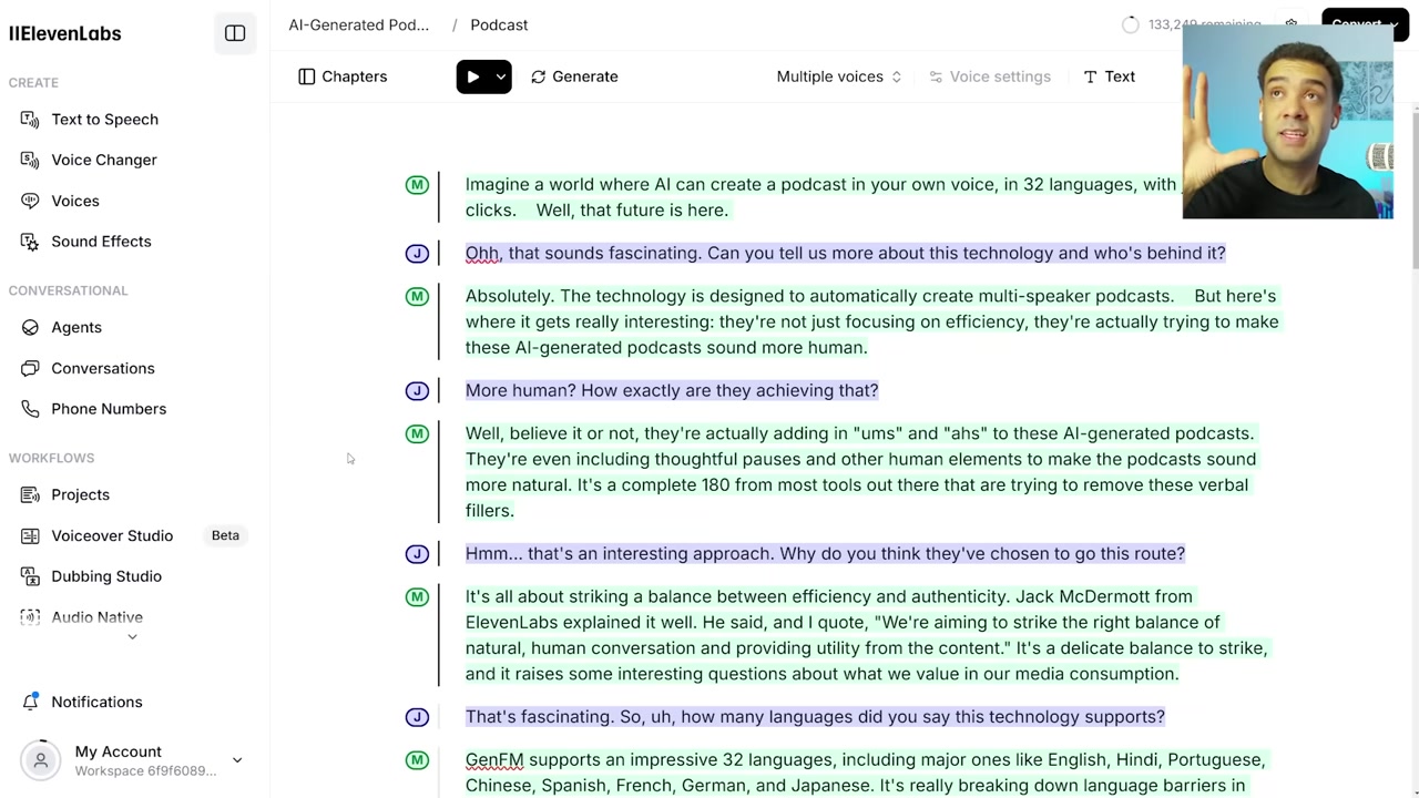 Color-Coded Script Editor in ElevenLabs GenFM