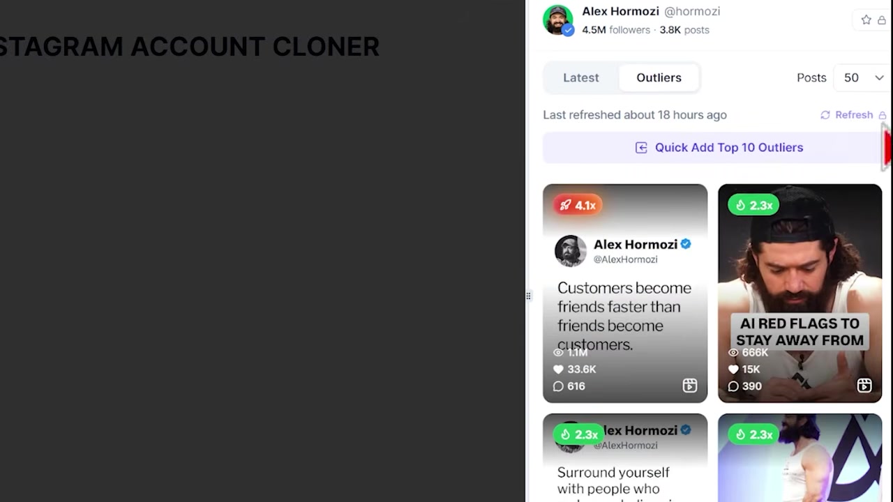 Pasting competitor URL into Poppy to fetch top 10 outlier posts