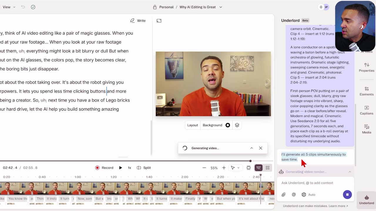 Custom AI B-roll generated on the timeline