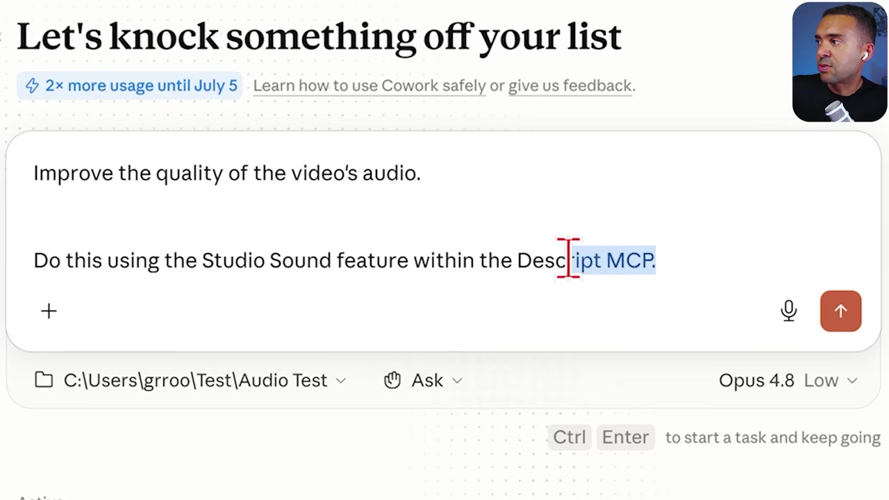 Descript Studio Sound triggered via Claude
