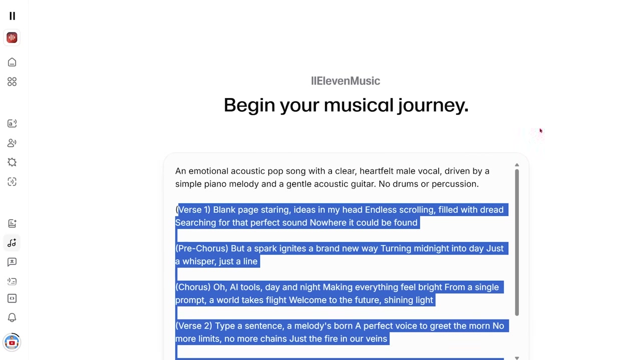 Pasting custom lyrics directly into the prompt box