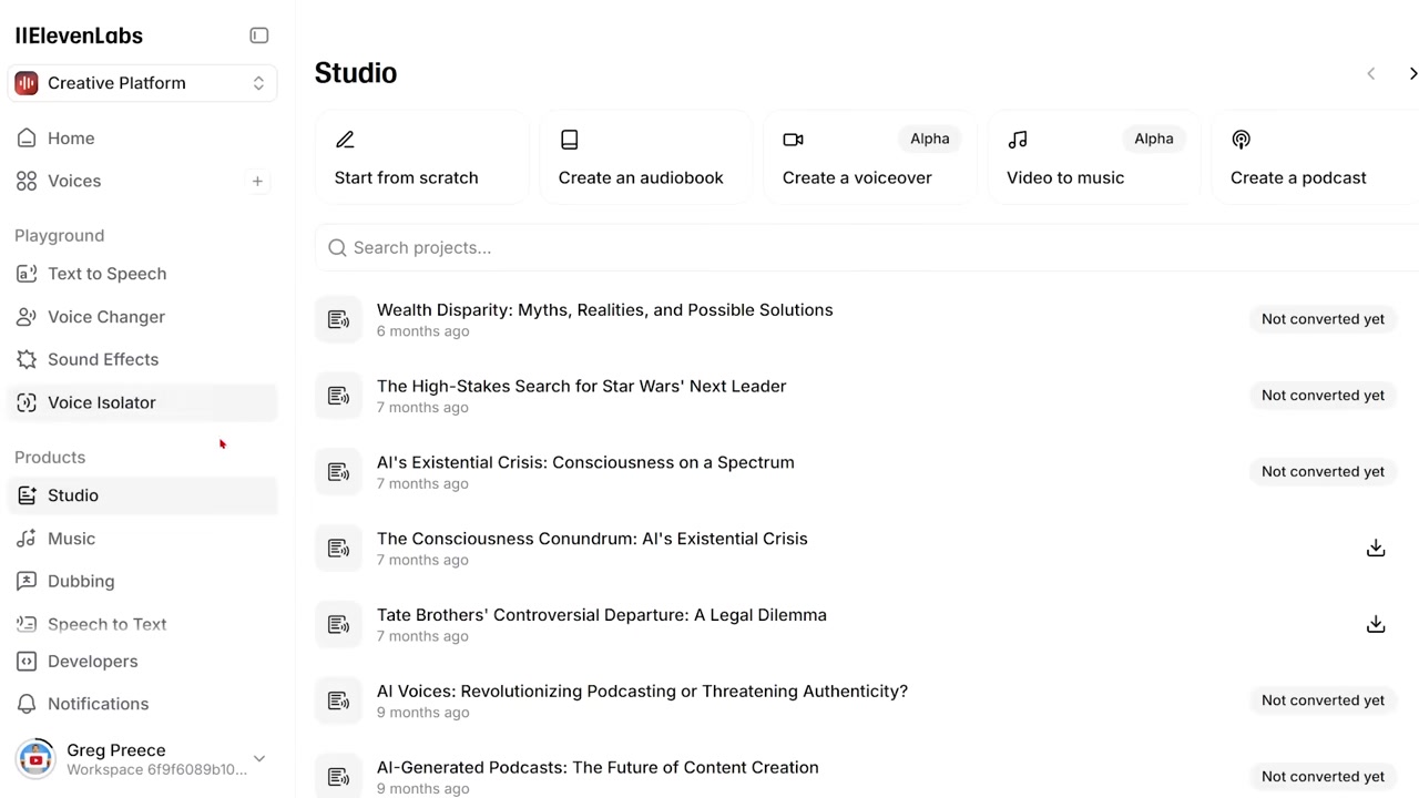 Navigating to ElevenLabs Music on the dashboard