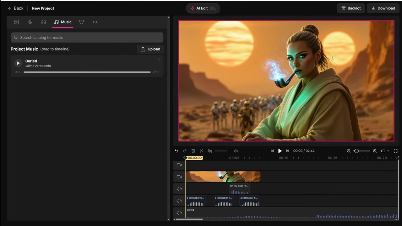 AIVideo built-in multi-track video timeline editor