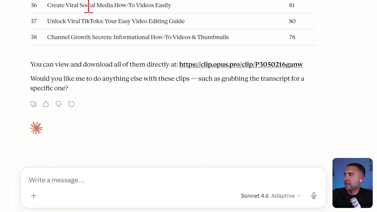 Claude listing completed video clips