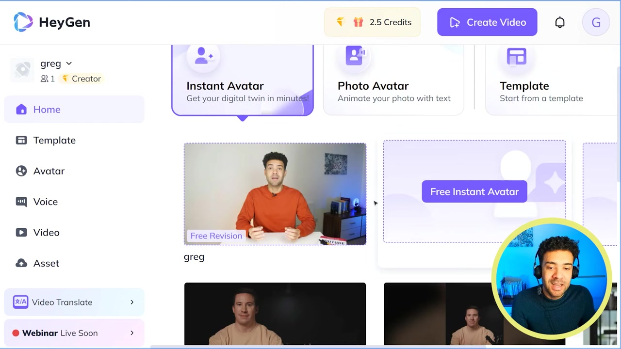 HeyGen avatar library displaying the generated digital twin avatar