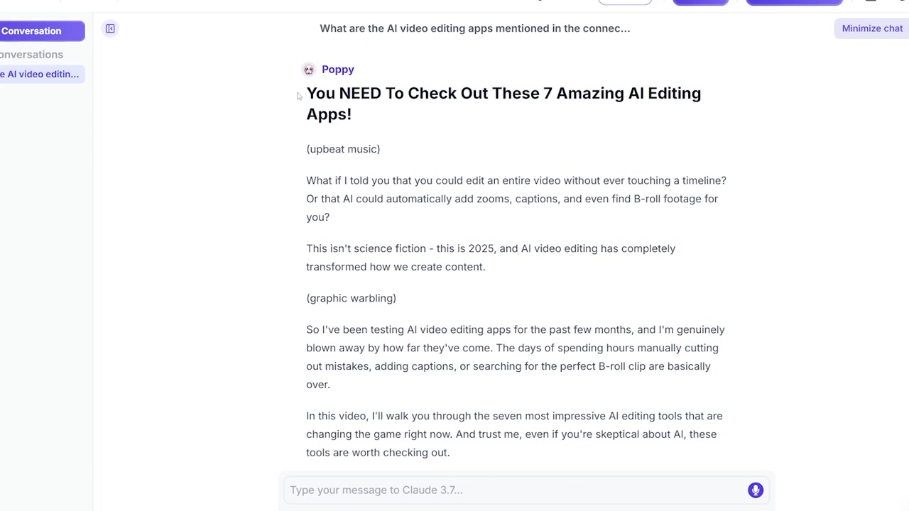 The final YouTube script generated in Poppy AI