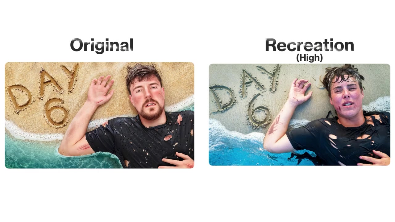 Comparison of the original thumbnail and the AI-generated recreation