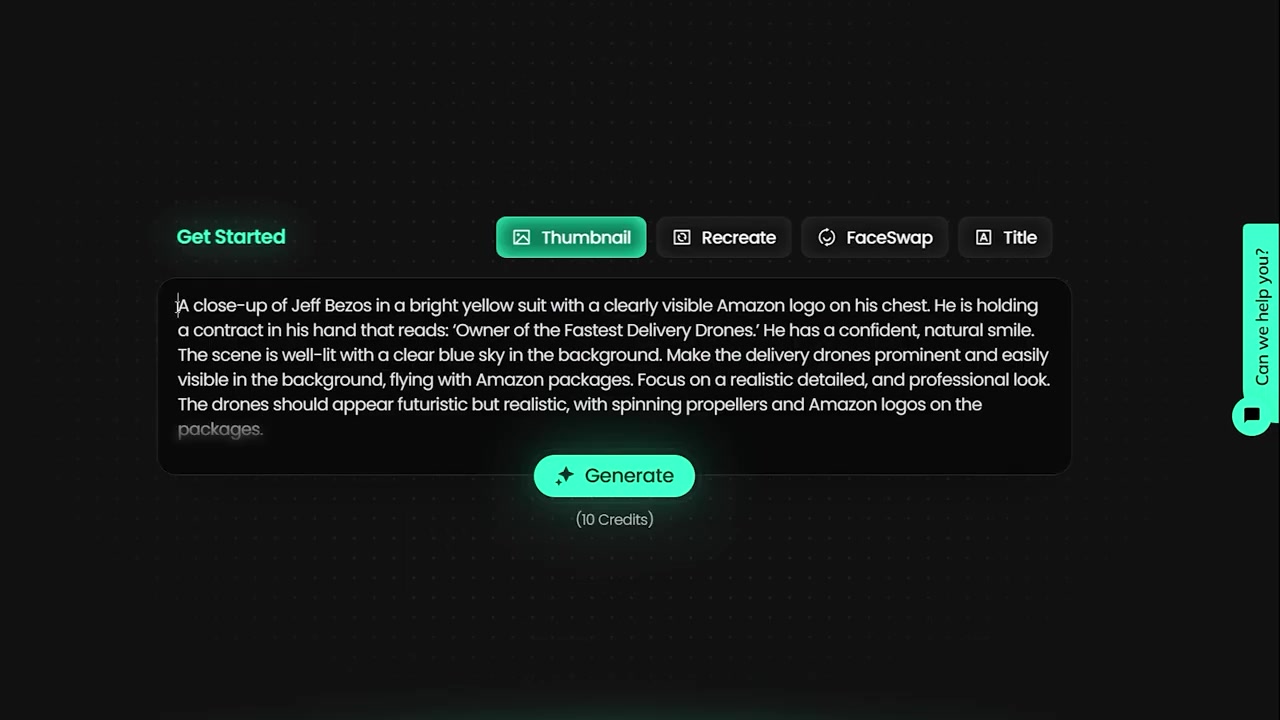Pikzels prompt interface generating a Jeff Bezos thumbnail