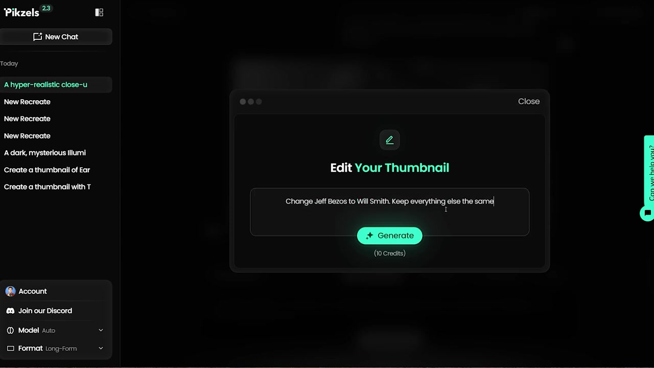 Using the Edit tool to change a character in the generated thumbnail