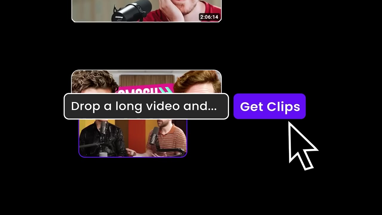 Opus Clip dashboard showcasing generated vertical shorts with active speaker auto-framing and stylized captions